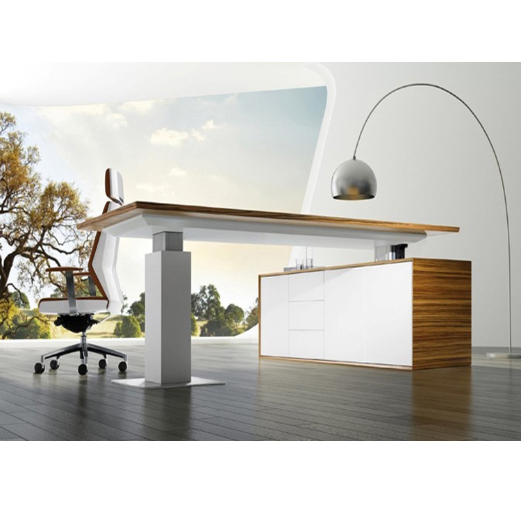 天時家具電動升降辦公桌站立式電腦辦公桌人體工學(xué)智能實木老板臺