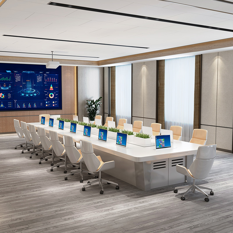無紙化會(huì)議桌 烤漆辦公家具無紙化智能升降會(huì)議桌長桌多功能油漆顯示
